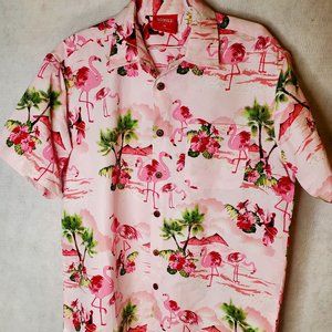 MANS Flamingo Tropical Hawaiian Shirt Sz: M, Lowes Australia Pink/Green
